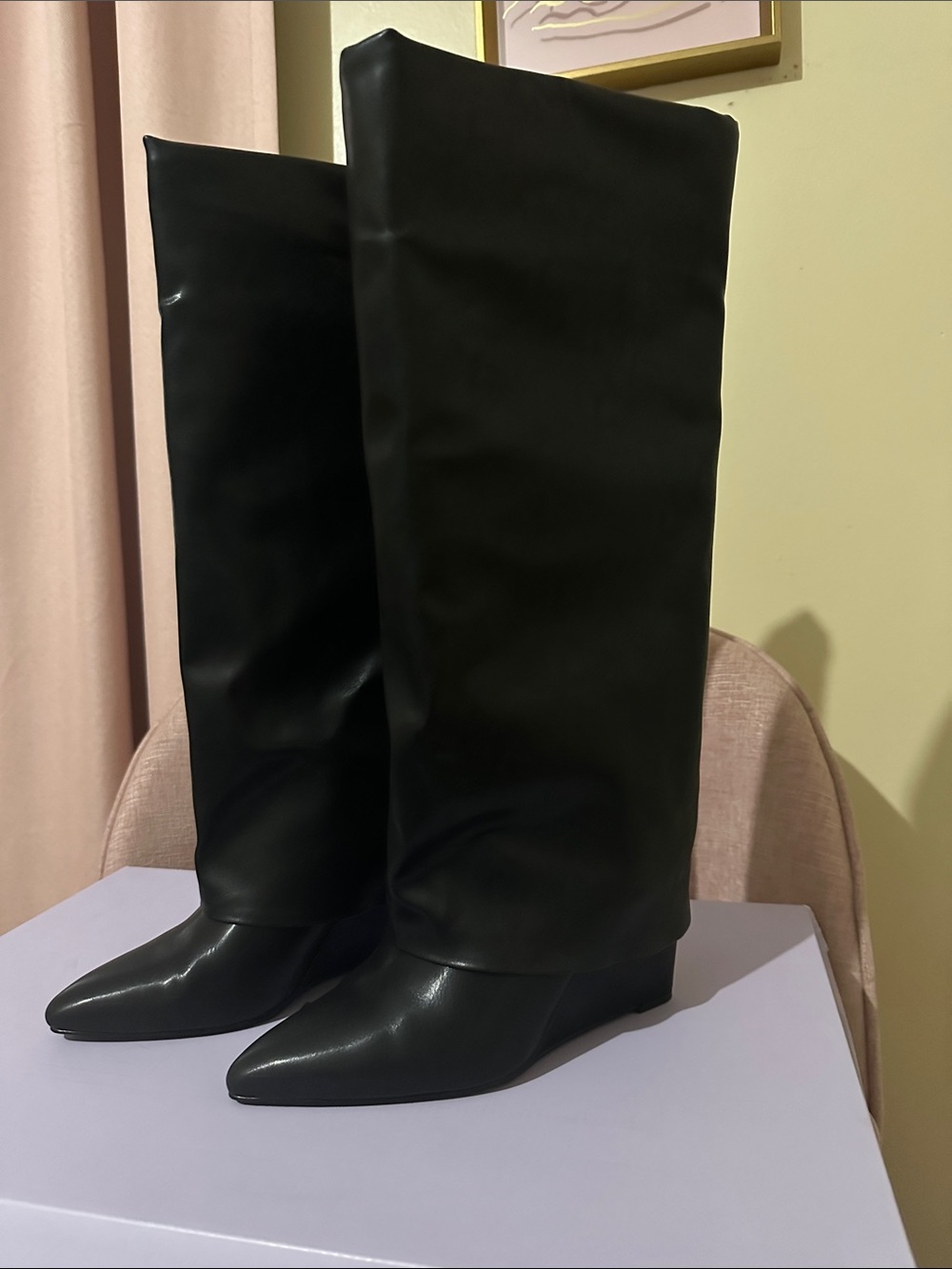 Madden Girl Black Over-the-Knee Pointed-Toe Wedge Boots
